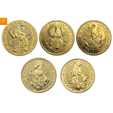 Queen`s Beast gullmyntsett med 10 stk 1/4 oz gullmynter