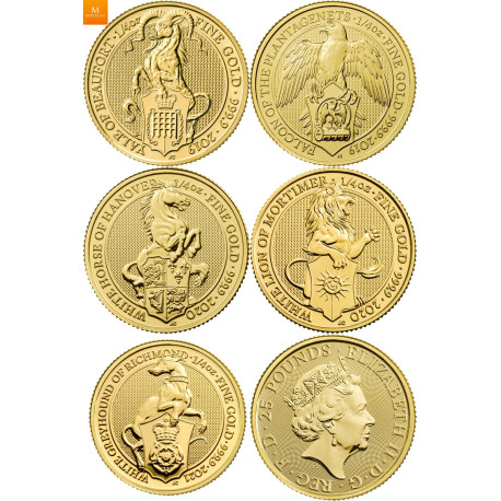 Queen`s Beast gullmyntsett med 10 stk 1/4 oz gullmynter