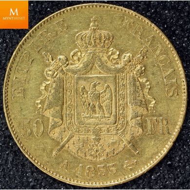 Napoleon III 50 Francs 1855 A kvalitet 1+ Napoleon III 50 Francs 1855 A kvalitet 1+