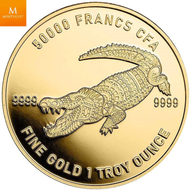 SJELDEN! REPUBLIC OF CHAD 2022 MANDALA CROCODILE  1 OZ  .9999 Gull mynt i kvalitet BU