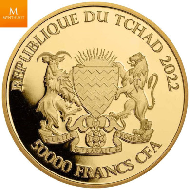 SJELDEN! REPUBLIC OF CHAD 2022 MANDALA CROCODILE  1 OZ  .9999 Gull mynt i kvalitet BU