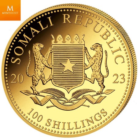 Somalia 2023 1/10 oz Gull African Elephant BU i forseglet plast